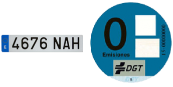 Etiquetas cero emisiones de España y placa española (DGT)